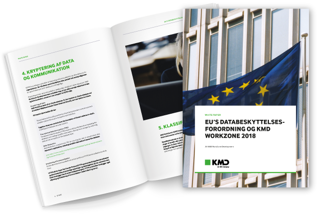 Forhåndsvisning af indhold fra white paper "EUs databeskyttelsesforordning og KMD WorkZone 2018"