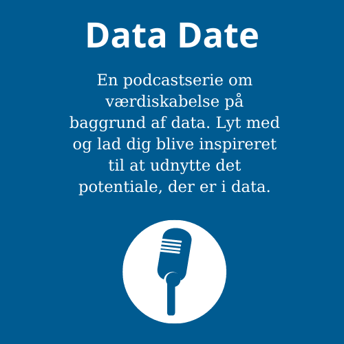 Grafik om Data Date med tekst "En podcastserie om værdiskabelse på baggrund af data. Lyt med og lad dig blive inspireret til at udnytte det potentiale, der er i data"