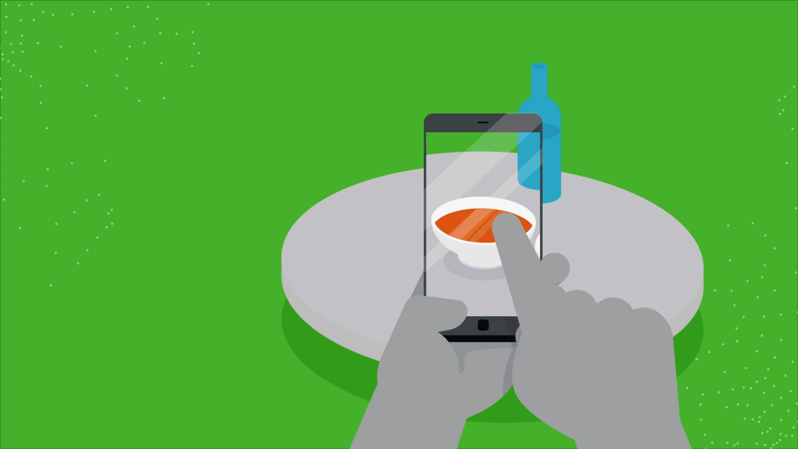 Mobilen viser, hvilken mad der er på tallerkenen bag telefonen